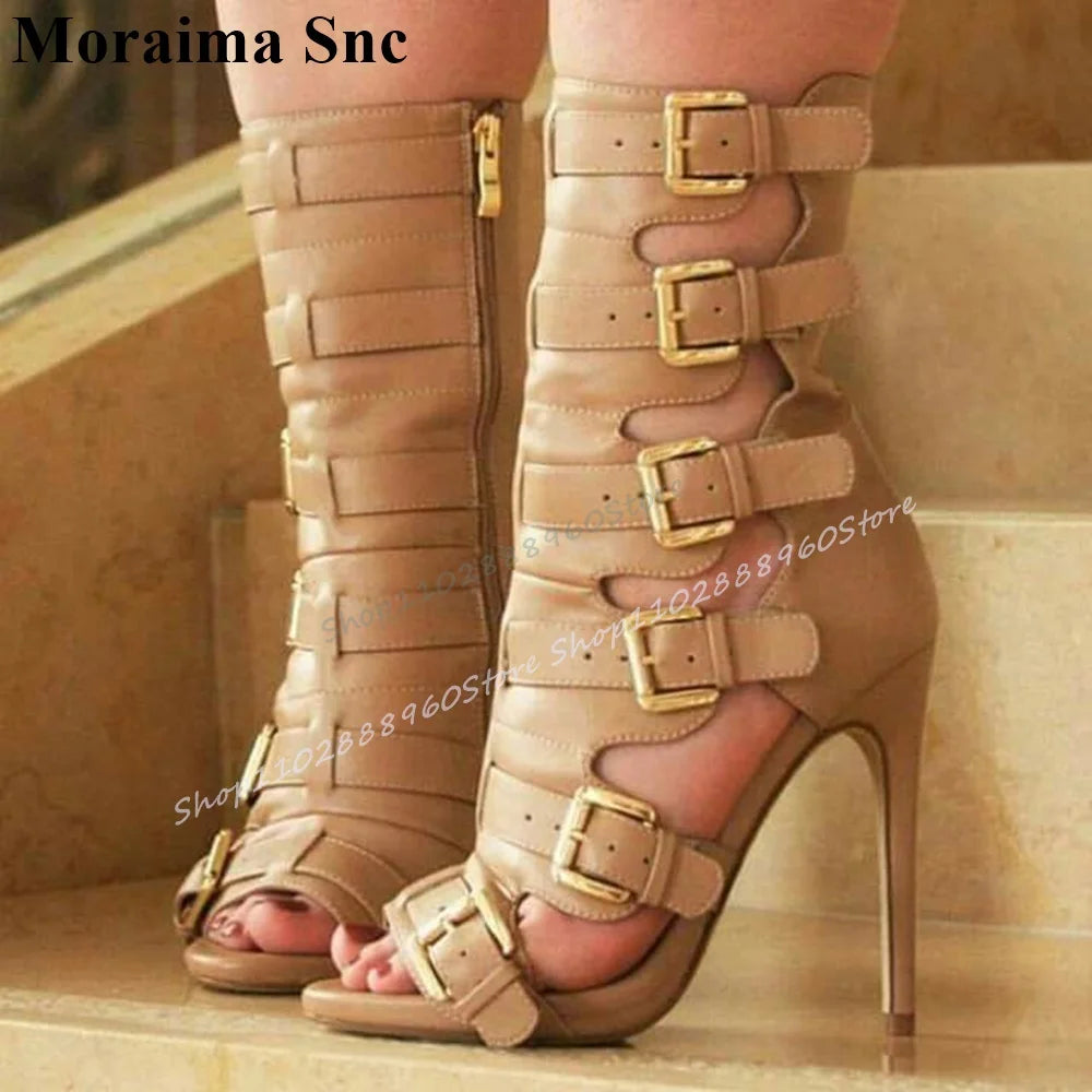 Chic Black Buckle Strap Open Toe High Heel Sandals For Women