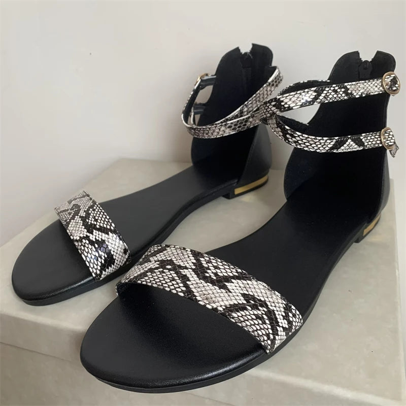 Snake Print Leather Gladiator Sandals
