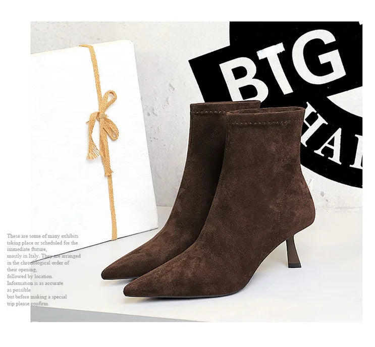 Suede Pointy Toe Sock Stiletto Boots