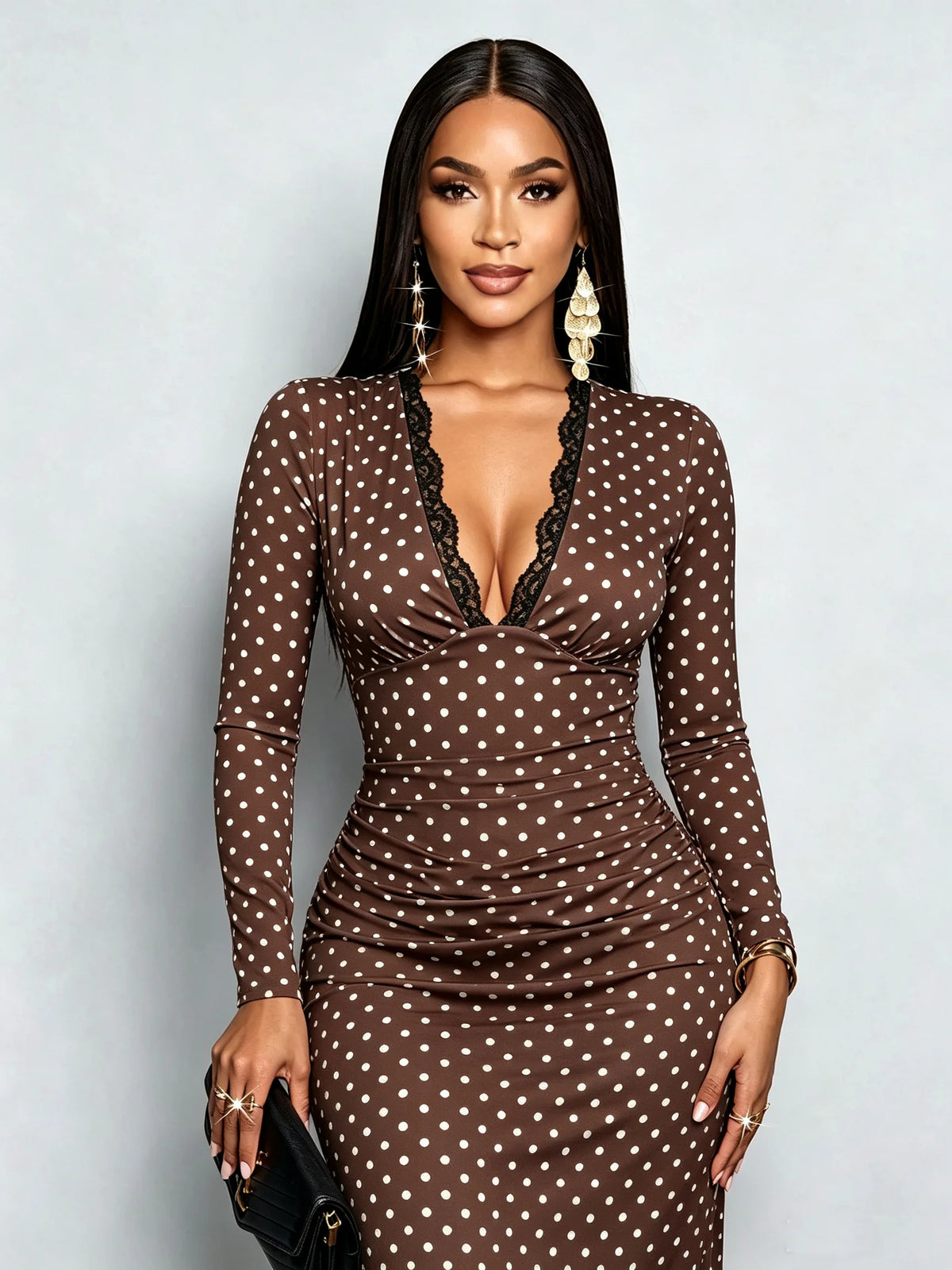 Polka Dot Lace Trim Midi Dress