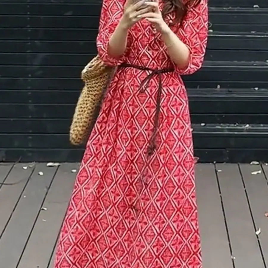 Loose Fit Vacation Style Floral Midi Dress for Women