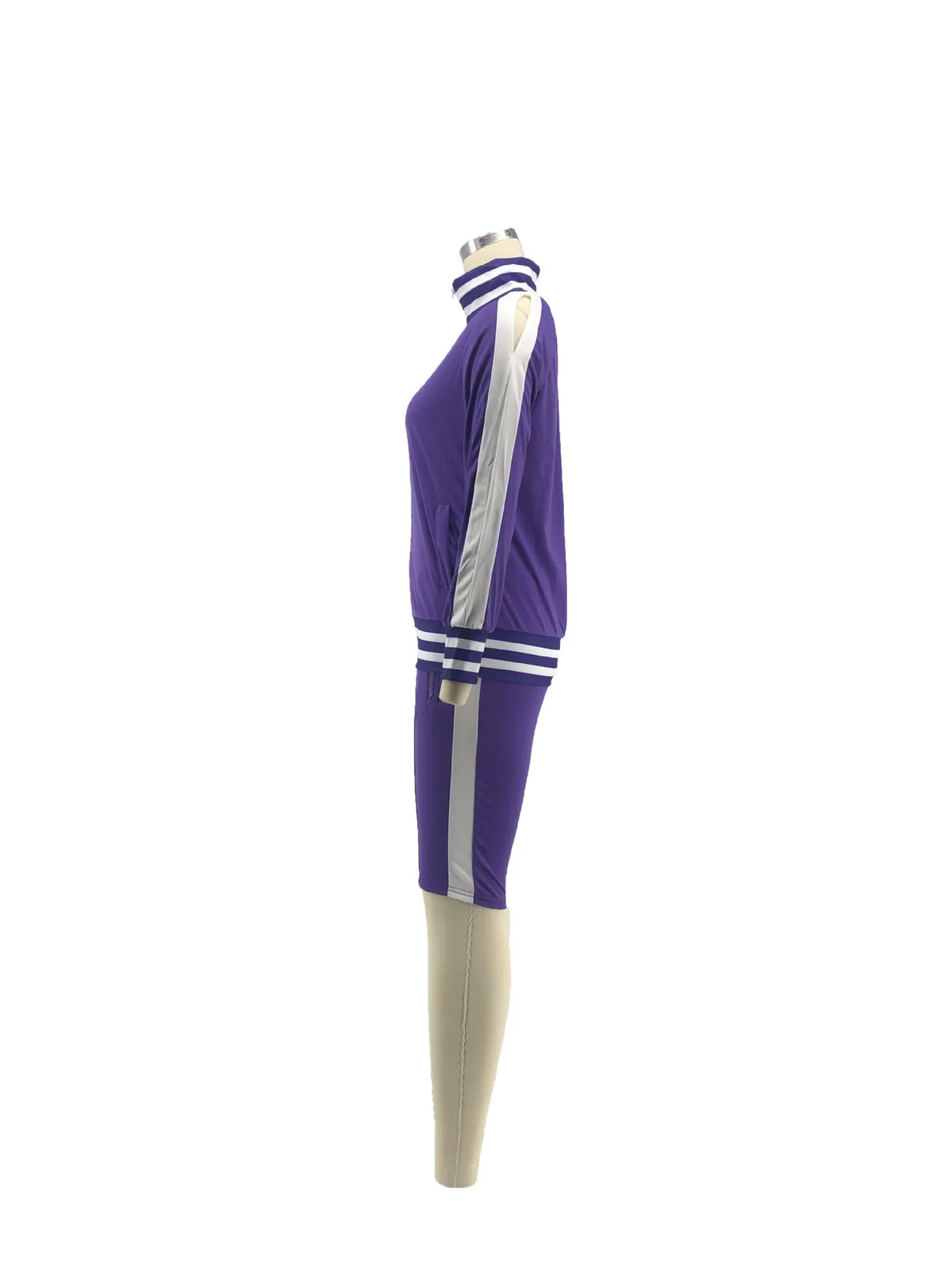 Casual Cold Shoulder Zipper Tracksuit Set for Women