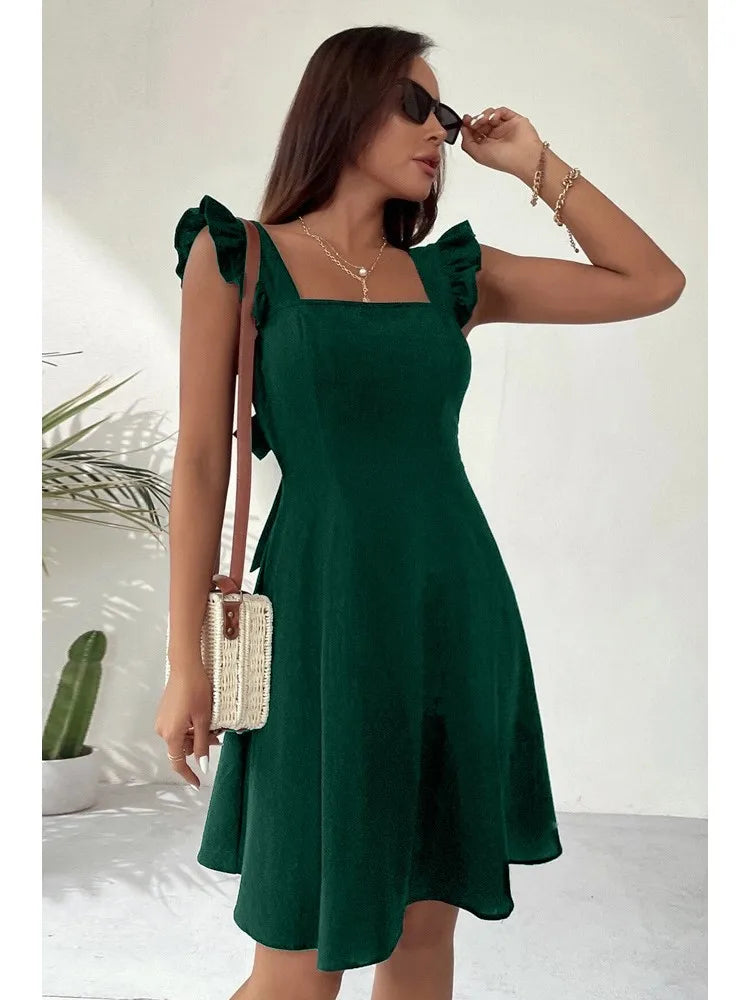 Elegant Lace-Up Backless Sleeveless Mini Dress for Women