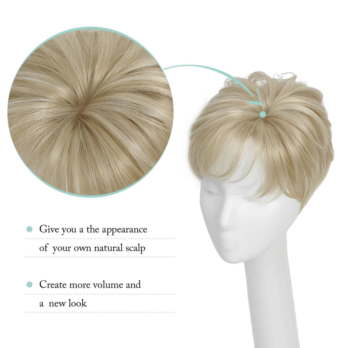 Pixie Cut Hair Toppers for Women 6.8" x 7" Short Hair Topper Fluffy Synthetic Hair Topper Clip in Top Wavy Replacement Wiglets