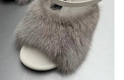 Fur Trim Open Toe Stiletto Party Sandals for Women