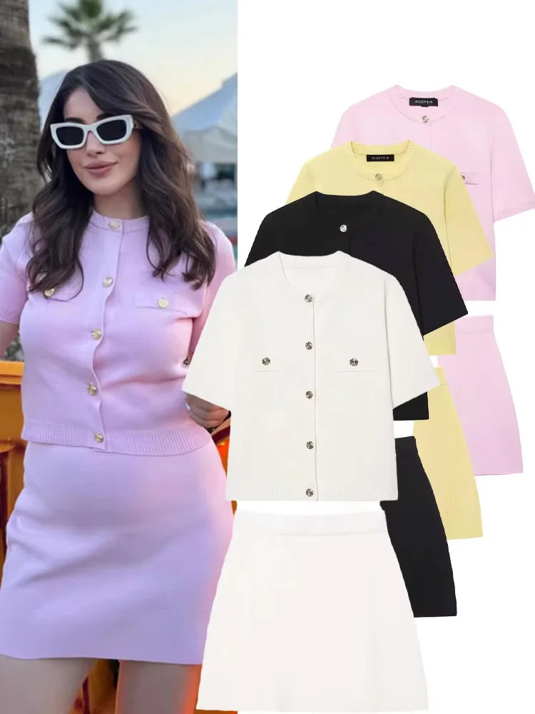 Short Sleeve Knit Top and Mini Skirt Set for Women
