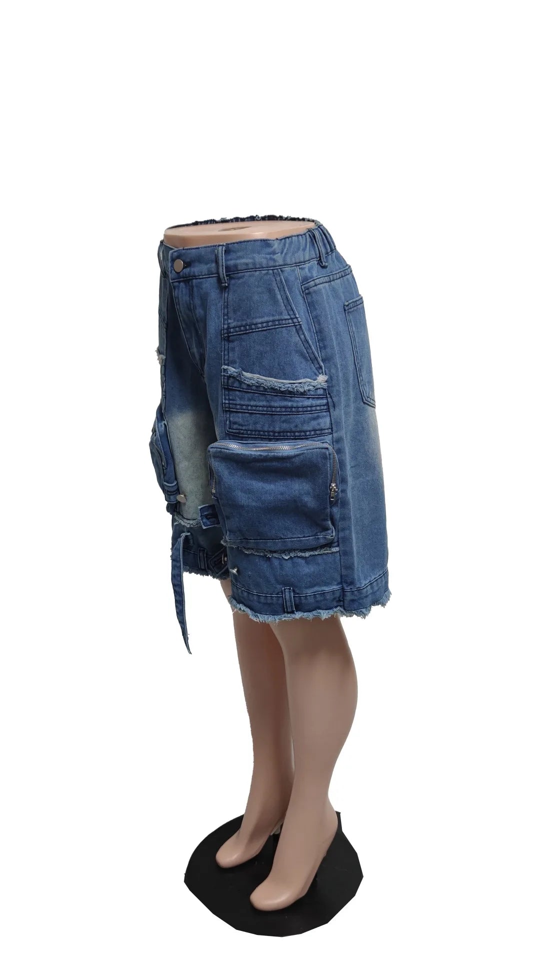 FAGADOER Fashion Pocket Cargo Patchwork Denim Pants Woman Solid Color High Waist Jeans Shorts Female Streetwear Bottoms 2025 New