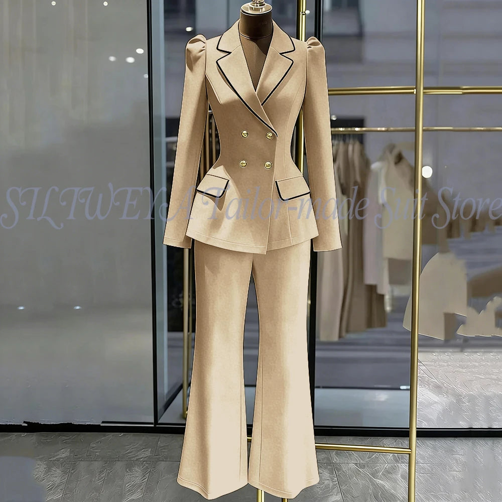 Double Breasted Blazer Set With Side Pockets For Women