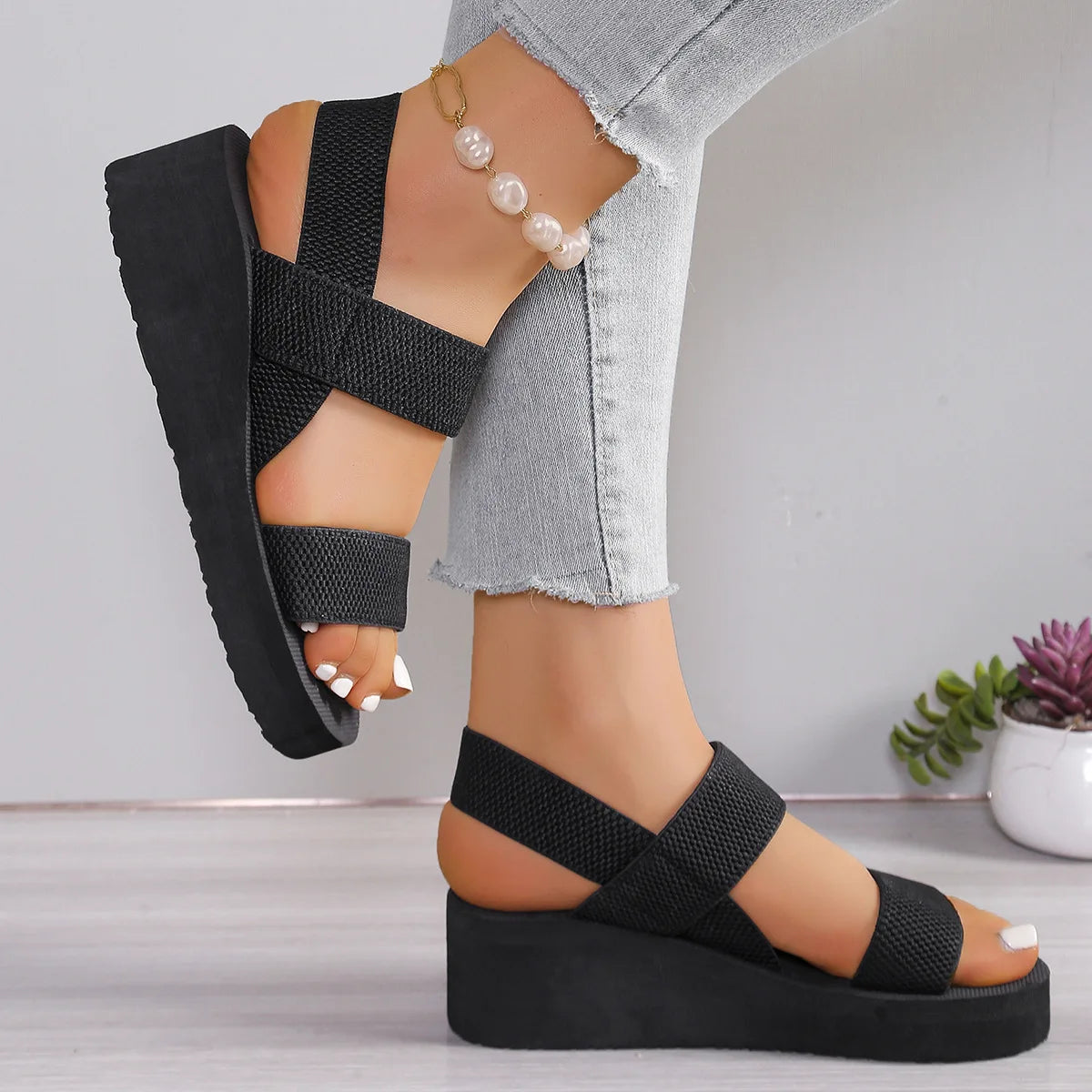 Thick Bottom Slingback Wedge Sandals