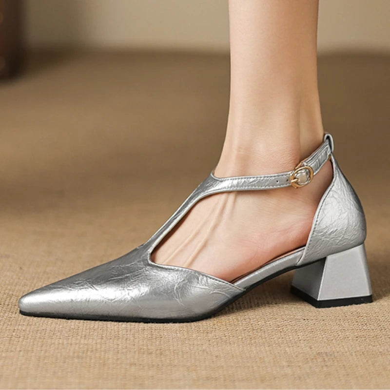 Point Toe Square Heel Mary Jane Pumps