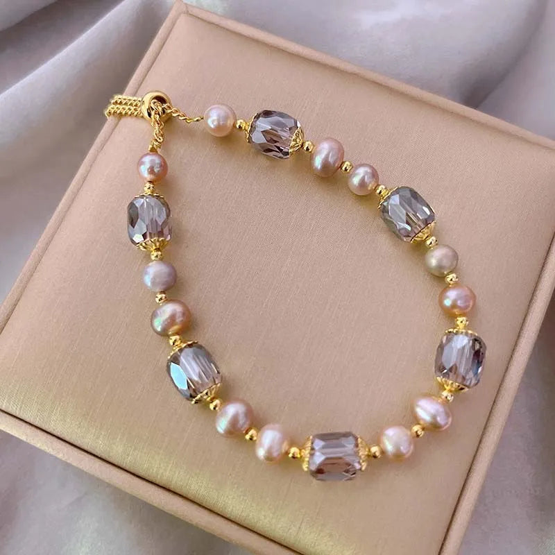 Purple Pearl Crystal Chain Bracelet