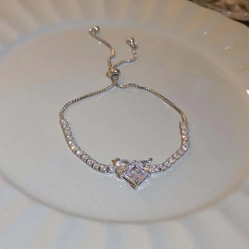 Rhinestone Heart Chain Bracelet