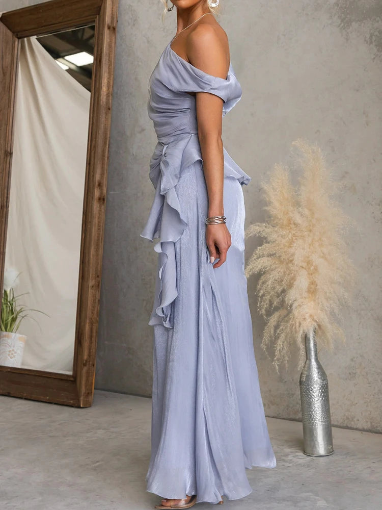 Asymmetrical Collar Top and Maxi Skirt Set for Women