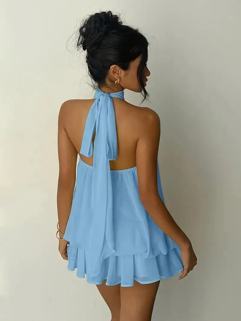 Chiffon Halter Backless Summer Mini Dress for Women