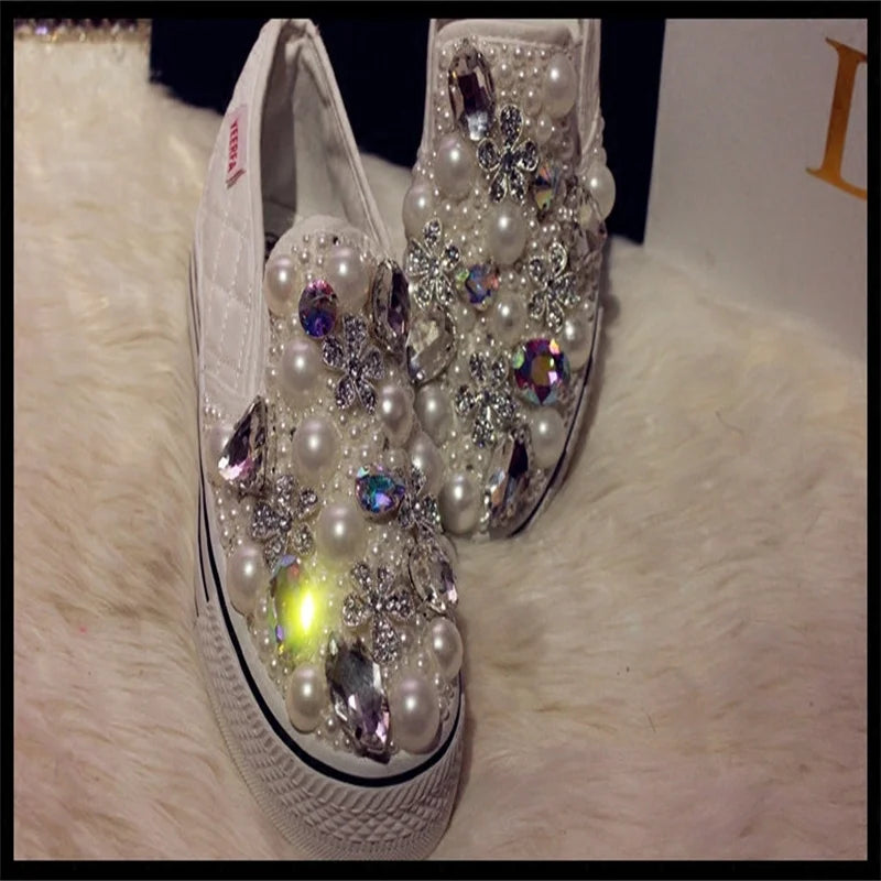 Pearl Embellished Platform Wedding Flats for Women