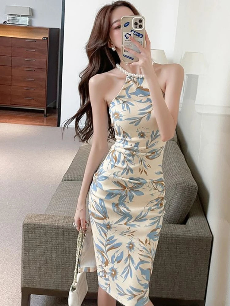Dresses for Women Tight Split Flower Off Shoulder Midi Woman Dress New in Cheap Casual on Sale Clearance Beach Promotion Clothes