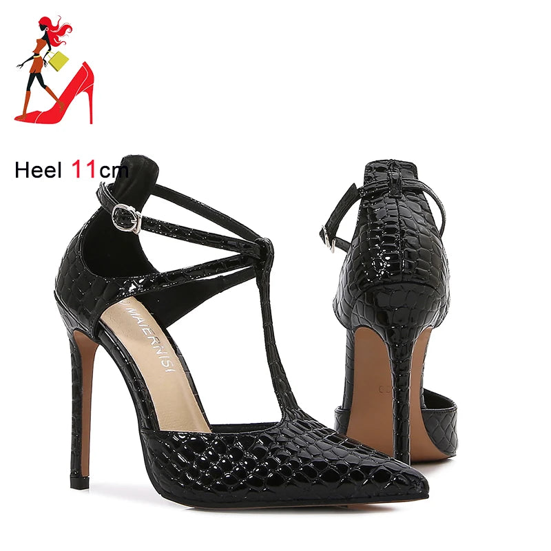 T Strap Pointed Toe High Heel Sandals