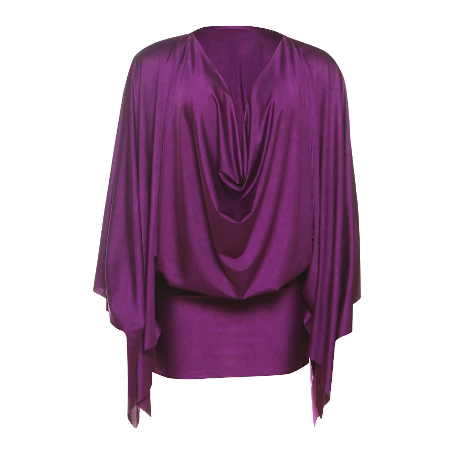 Satin Deep V Neck Mini Dress With Long Sleeves for Women