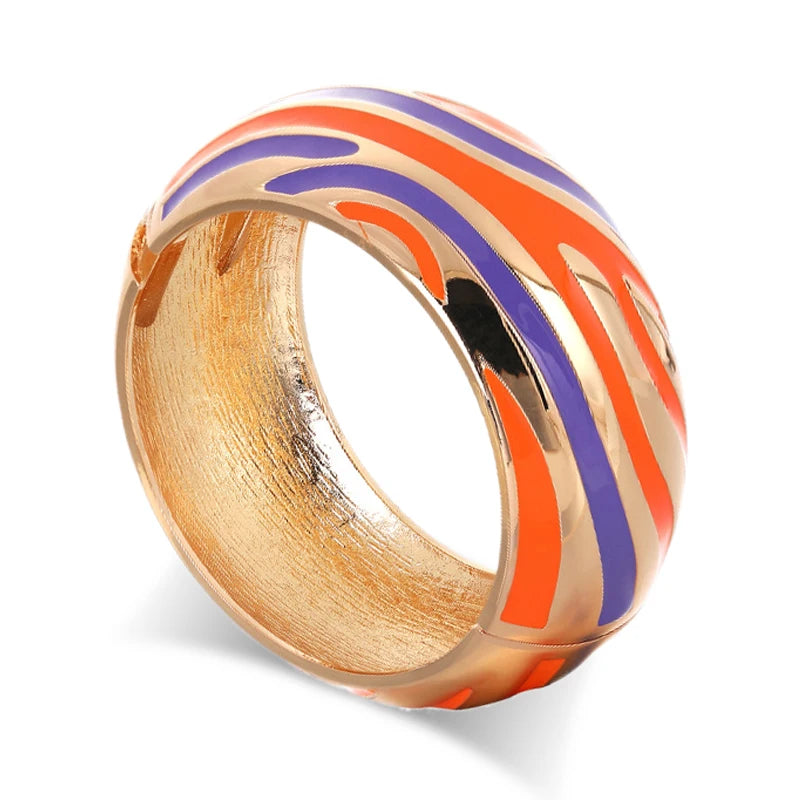 Colorful Enameled Statement Cuff Bangle Bracelet for Women