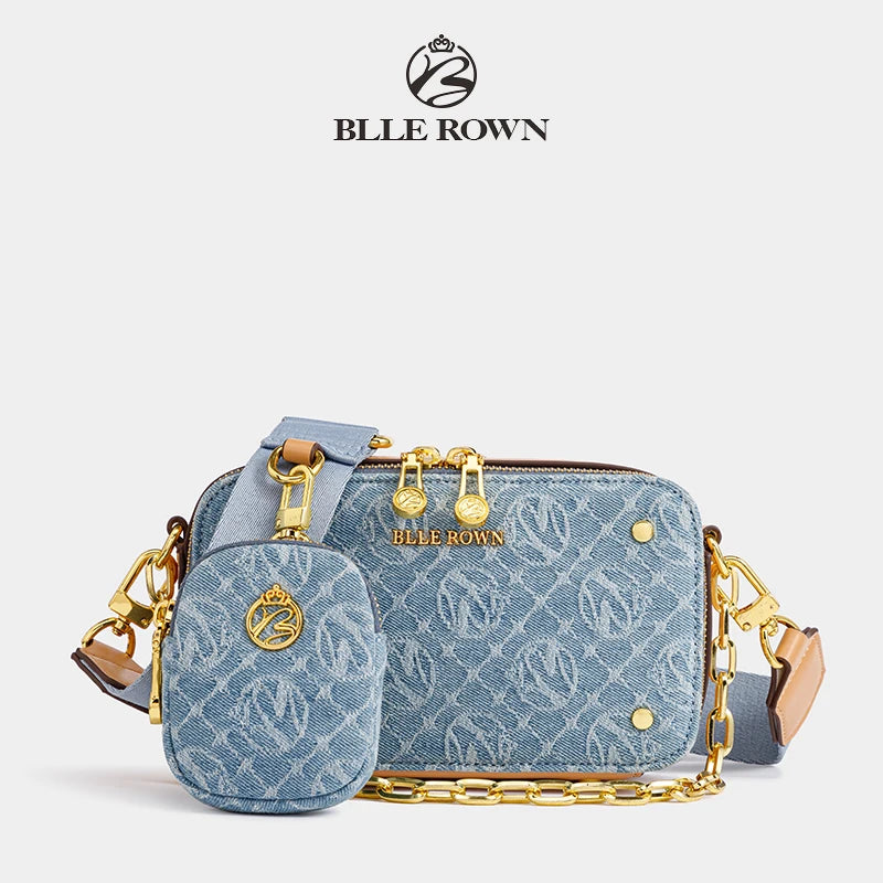 Retro Blue Metal Chain Square Shoulder Bag for Women