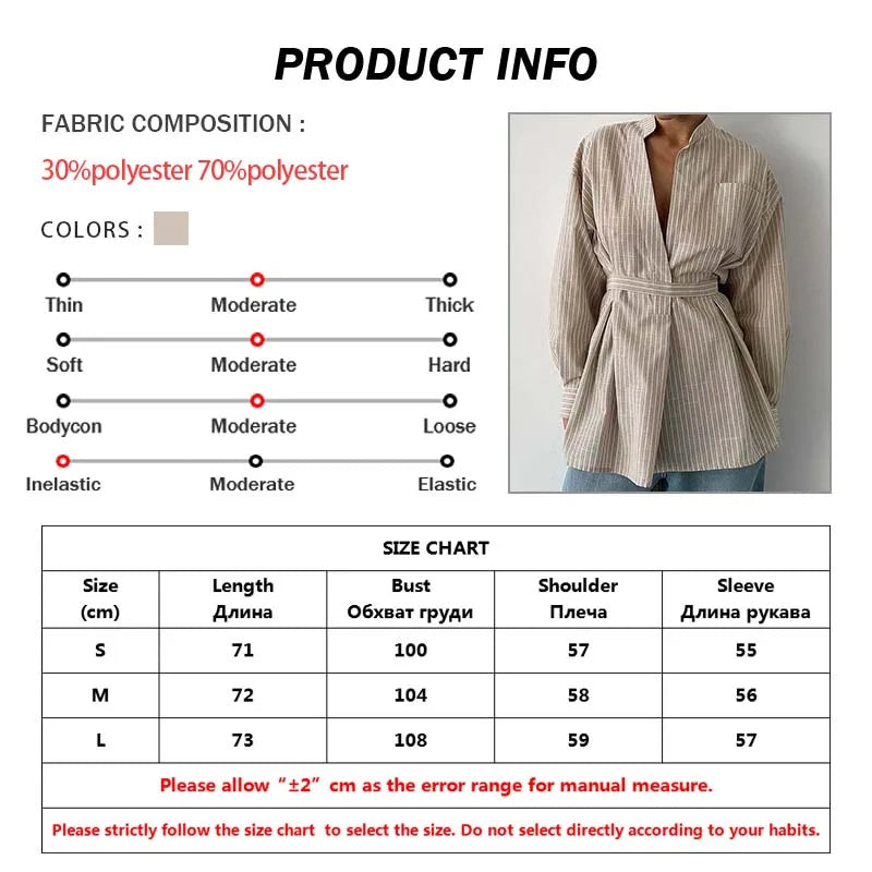 Oymimi Fashion Brown Striped Print Women Top Elegant Long Sleeve Pockets Lace-Up Blouses Spring Casual New Lapel Button Shirts