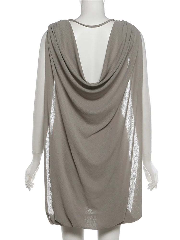 Ruched Elegant Mini Dress with Sleeve Cover for Women