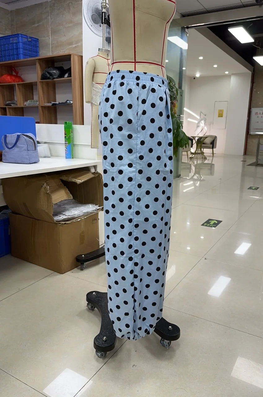Retro Polka Dot Wide Leg Casual Trousers for Women