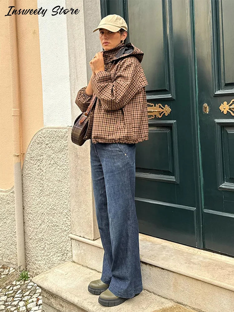 Long Sleeve Plaid Button-Up Shirt Jacket for Women