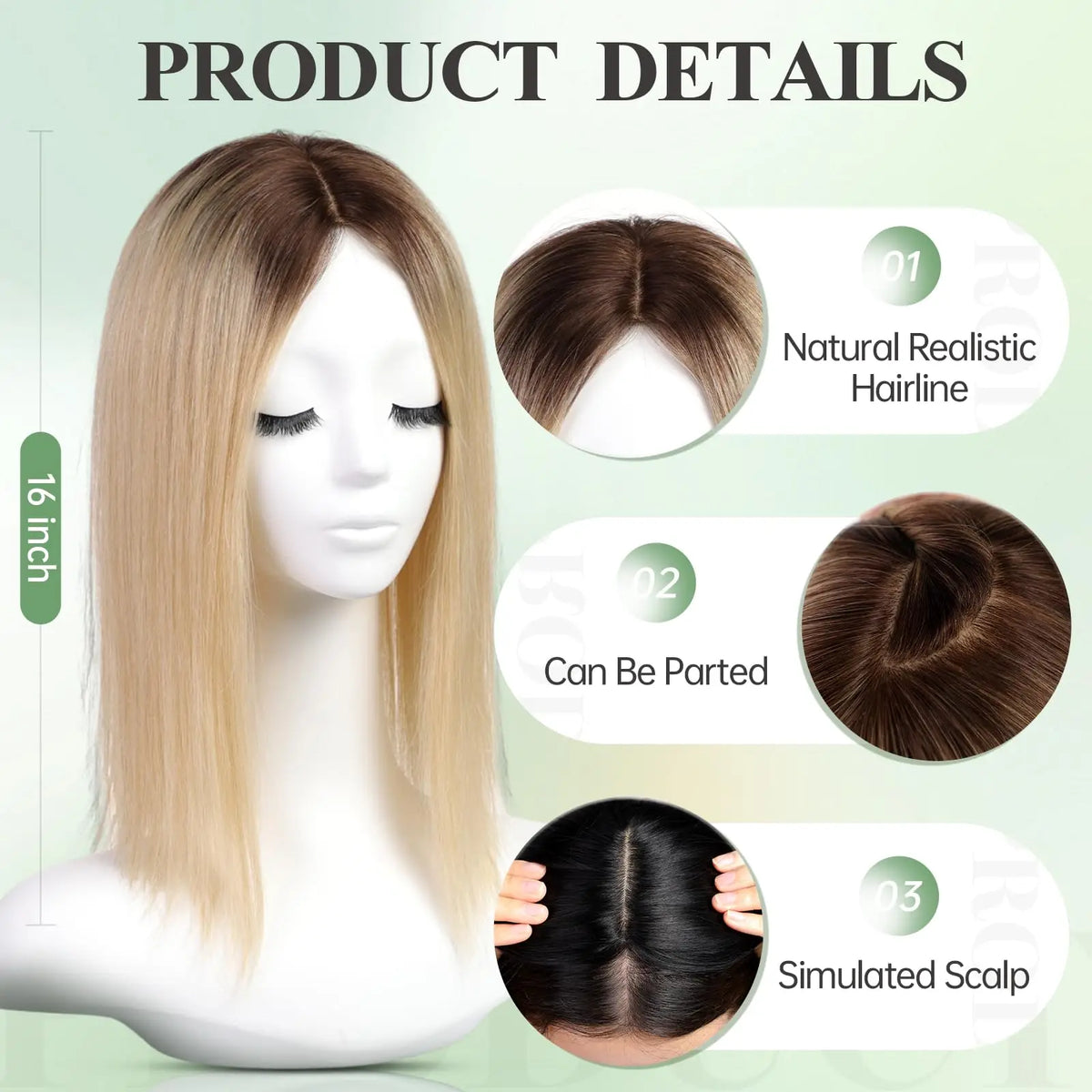 Straight Blonde Dark Root Remy Hair Clip In Topper For Women