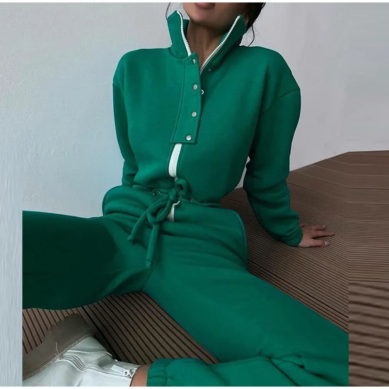 Casual Stand Collar Long Sleeve Jumpsuit for Women
