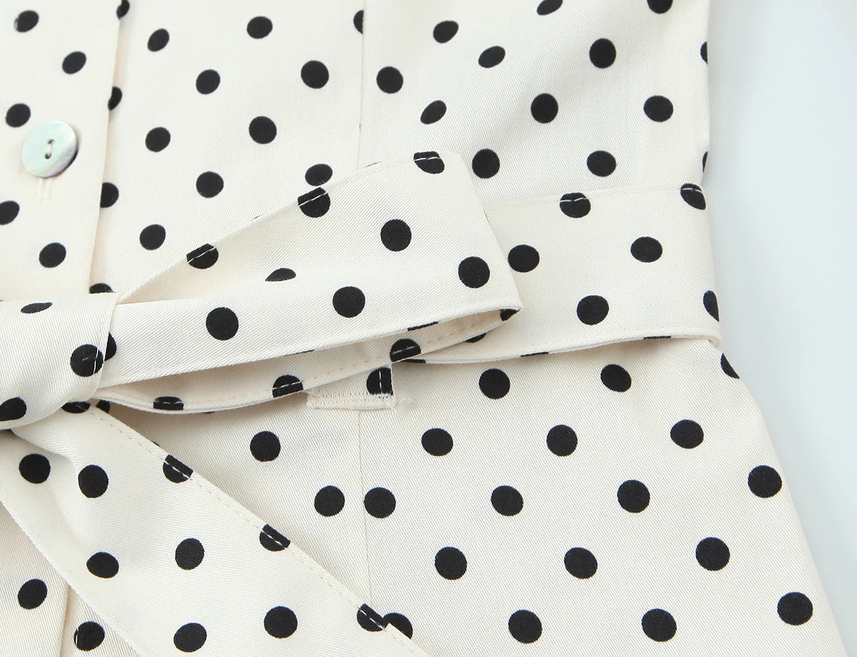 Polka Dot Shirt Jacket and Capri Pants Two Piece Set for Women