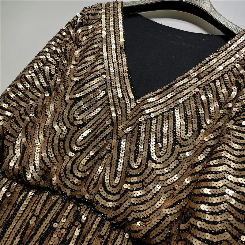 Ladies New Heavy Handmade Bling Beaded Sequins Batwing Sleeve Top Slimming Oversized Blouse Elegant Nightclub Pullover Shirts