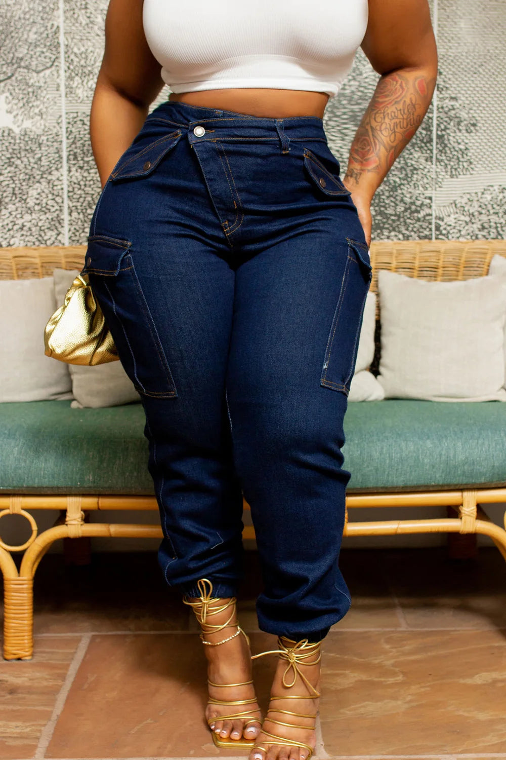 Plus Size All Season High Waist Blue Skinny Jeans for Women