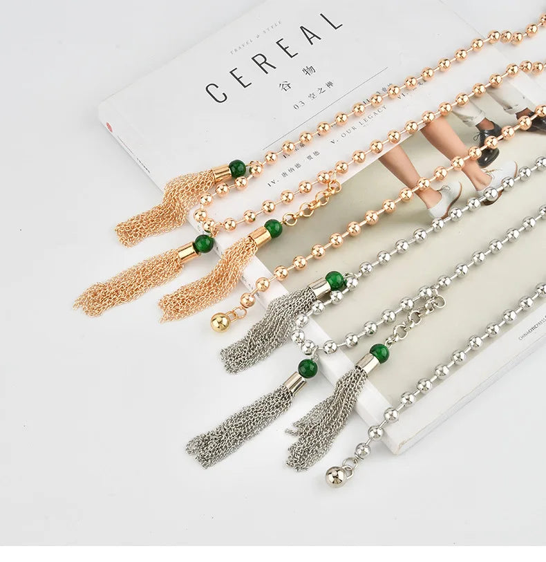 Retro Hollow Out Chain Belt With Metal Tassels for Women