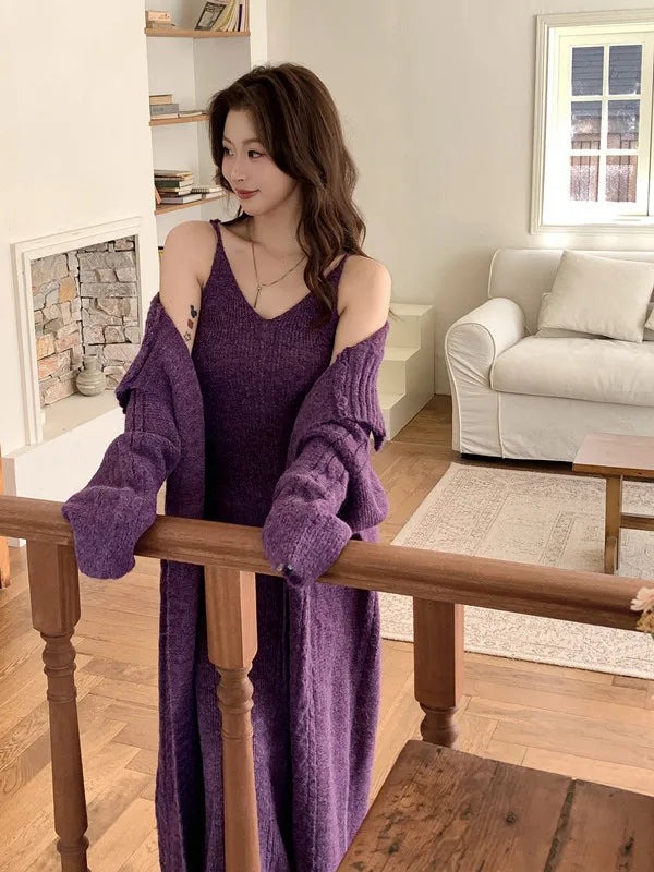 Knitted Cardigan And Ankle Length Skirt Set for Women