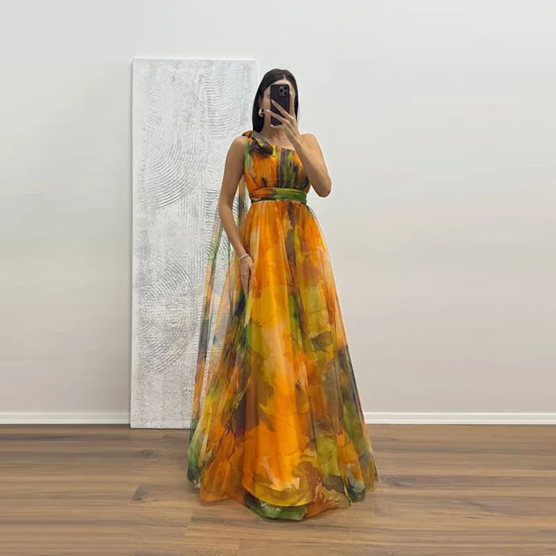 Casual Party Mesh Printed Lightweight A-Line Dress for Women