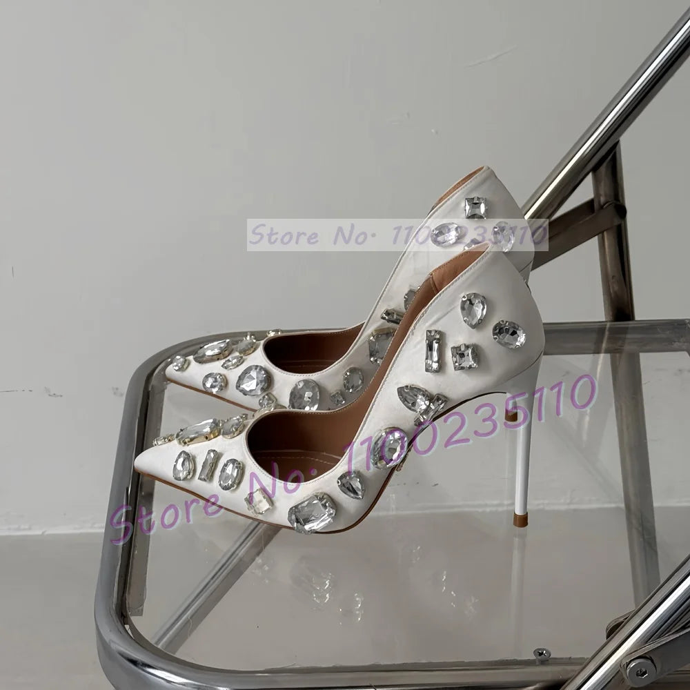 Crystal Embellished Satin Stiletto Pumps for Women