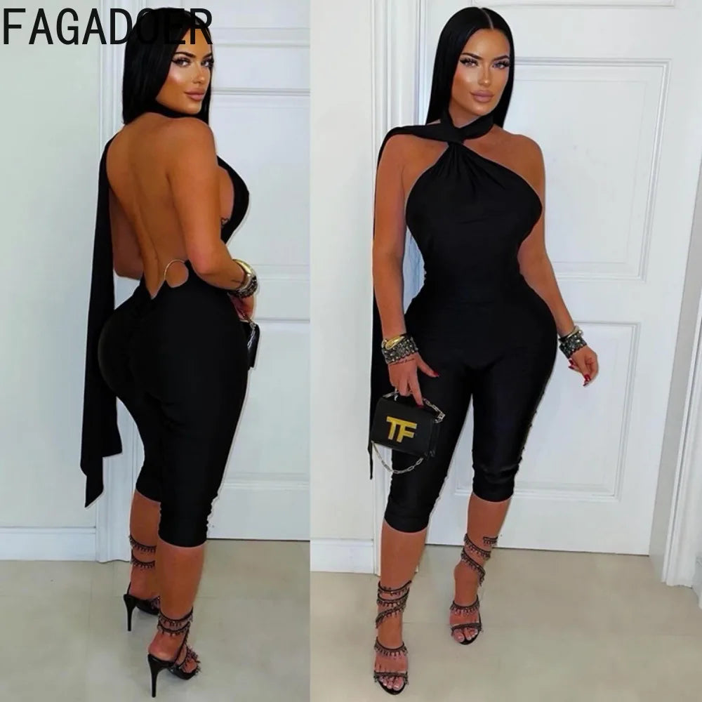 Sexy Ruched Backless Halter Bandage Jumpsuit for Women