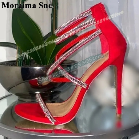 Red Crystal Strap Open Toe Sandals