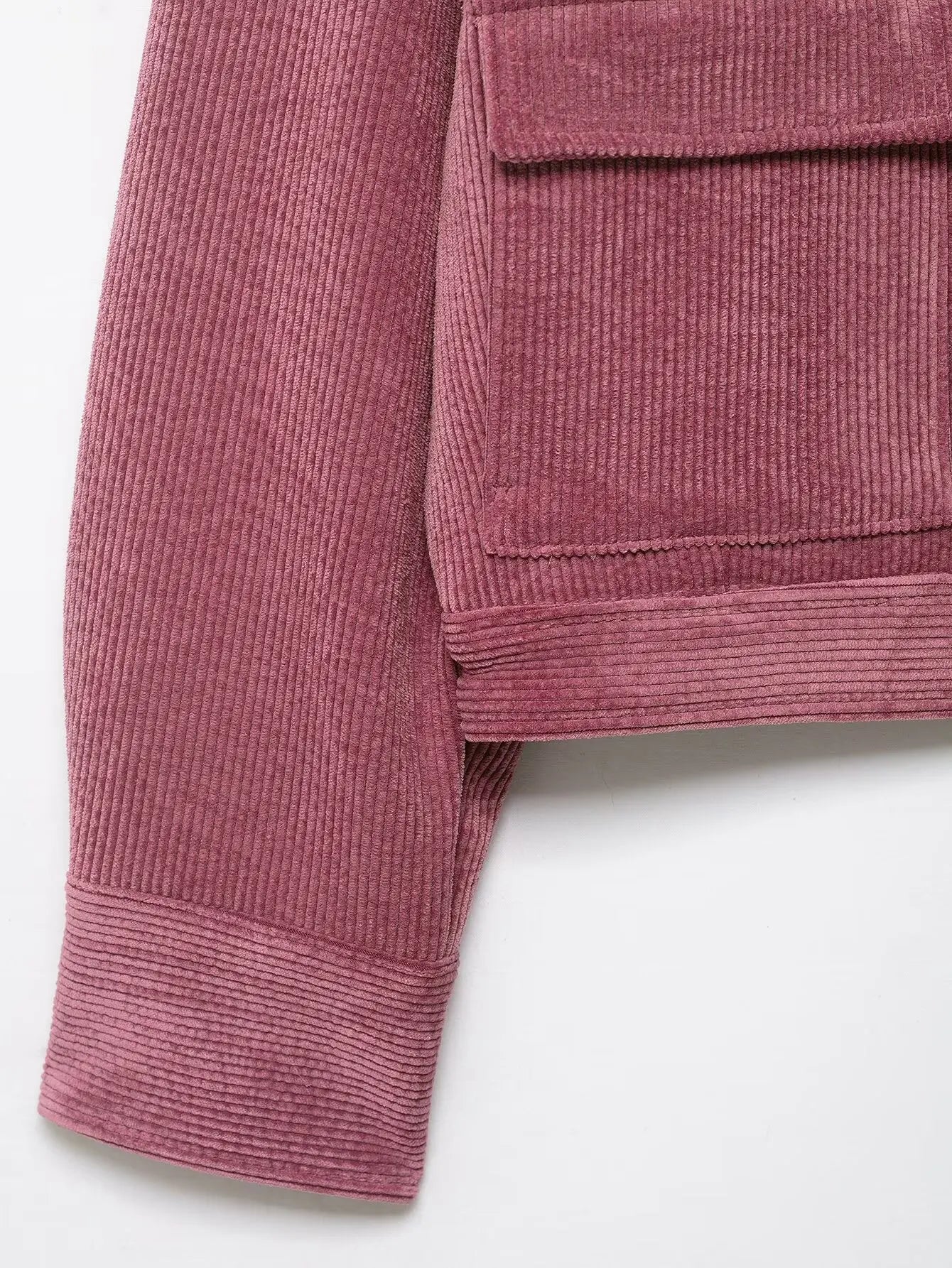 Pink Corduroy With Zipper And Pockets Long Sleeve Jacket for Women