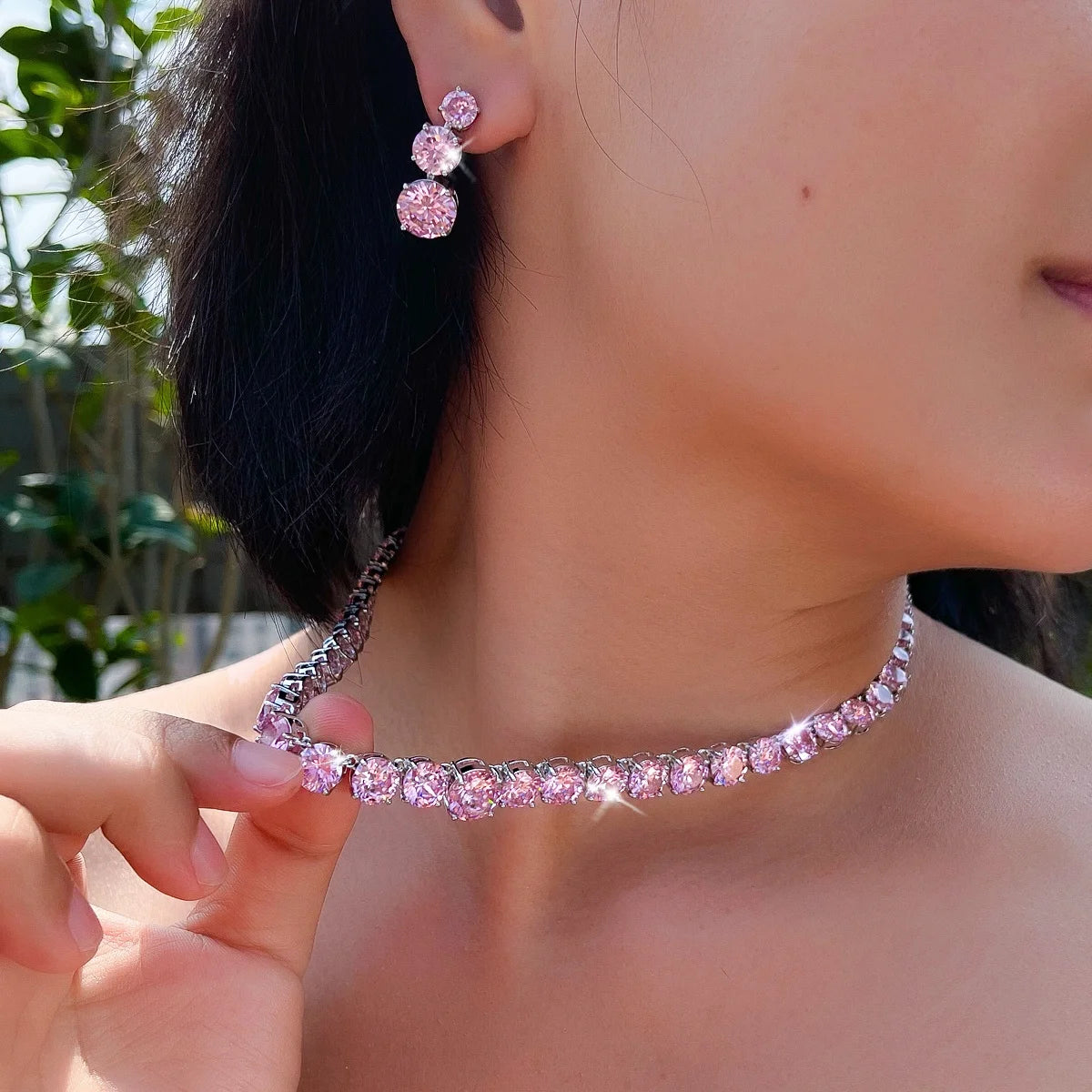 Purple CZ Necklace And Earring Set