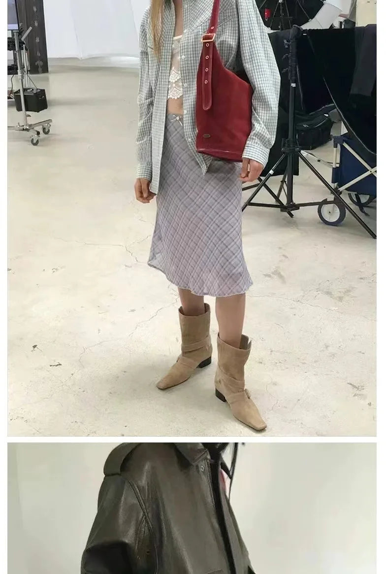 Vintage Suede Square Heel Boots