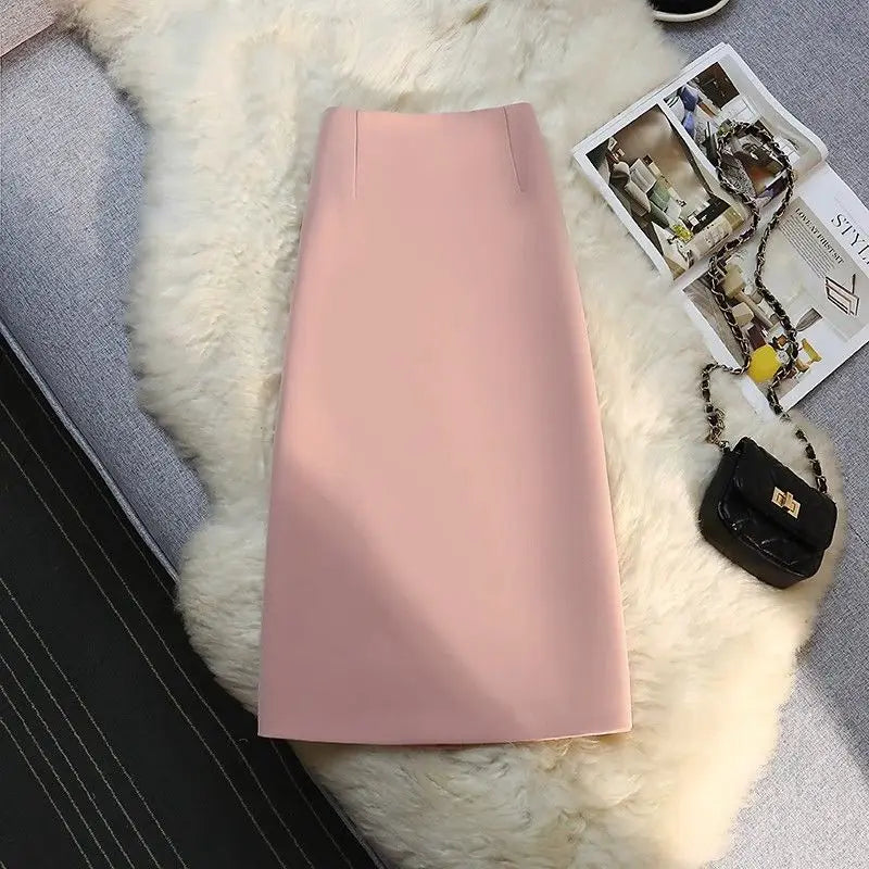 Tailored High Waist Solid Split Midi Skirt for Women