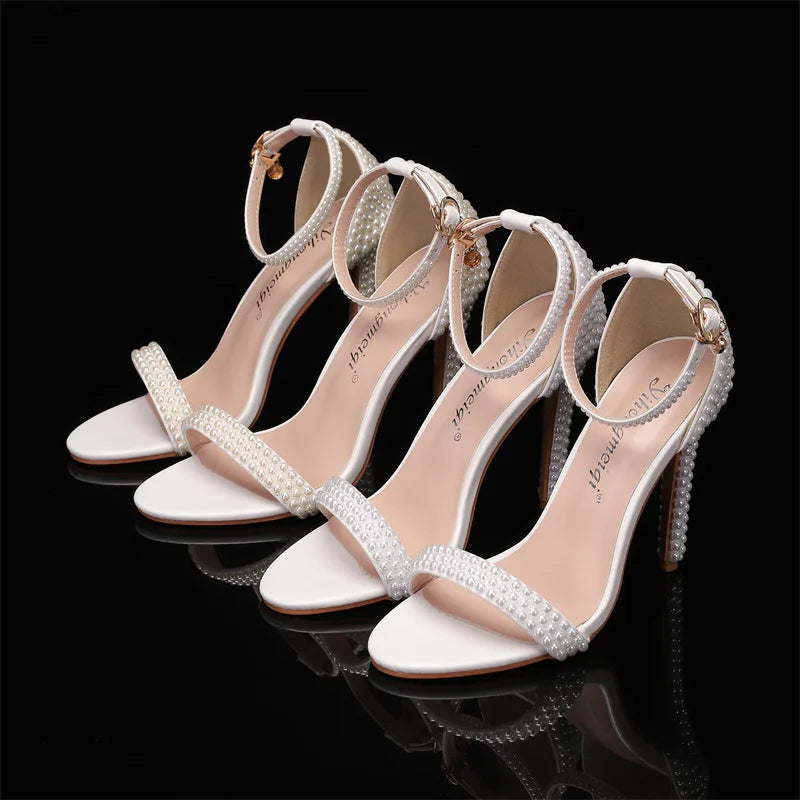 Elegant Pearl Beaded Mesh Bowknot Sandals for Women