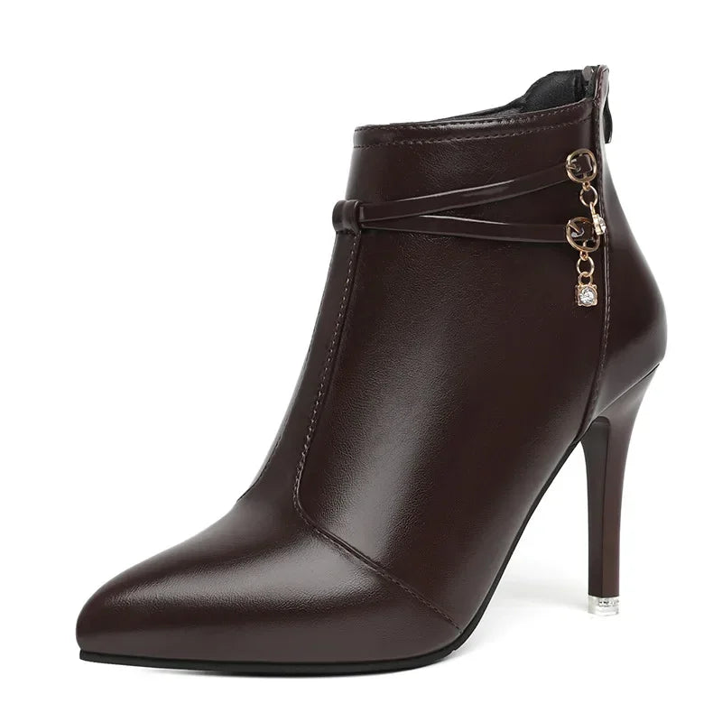 Crystal Pointed Toe High Heel Ankle Boots for Women