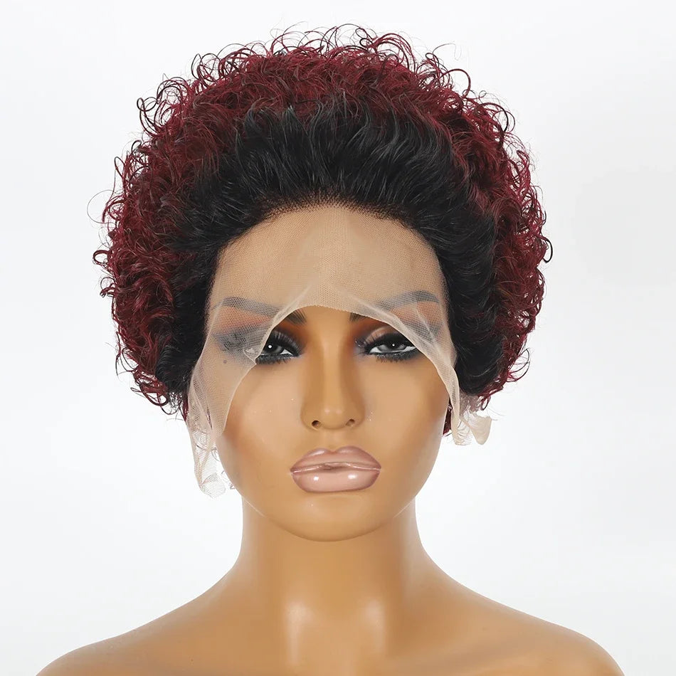 Water Curly Pixie Cut Human Hair Lace Front Wig for Women