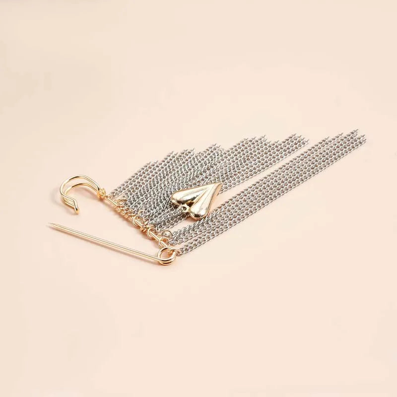 Layered Pearl Heart and Star Tassel Brooch for Women