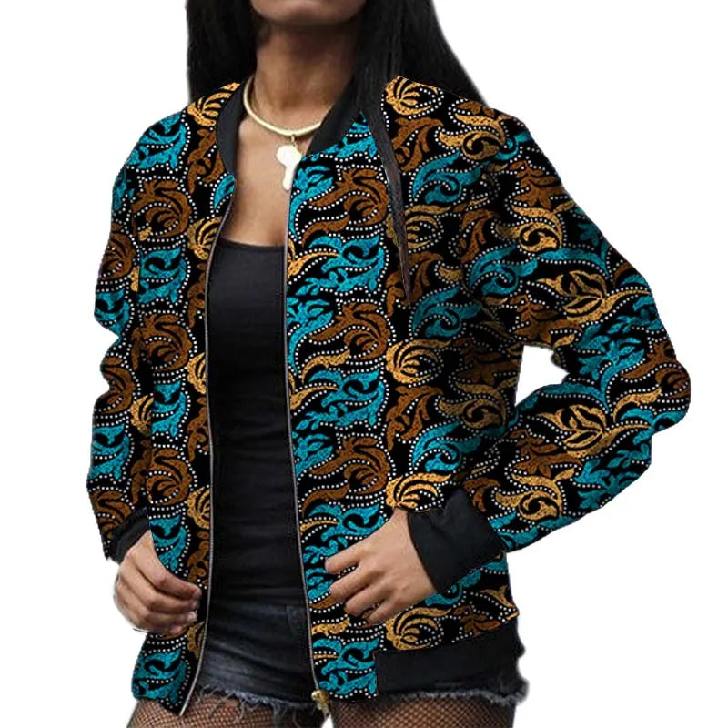 Stylish Elastic Waist African Print Jacket for Women