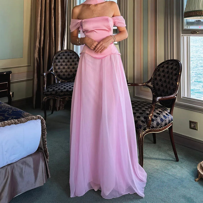 Elegant Satin Backless Pleated Evening Dress for Women