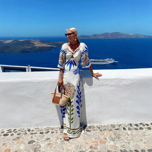 Bohemian Print V Neck Dress